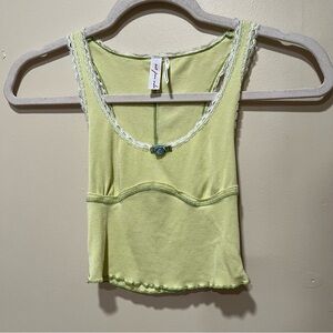 Urban Outfitters Lime Green Ribbed Crop Tank with Lace Trim